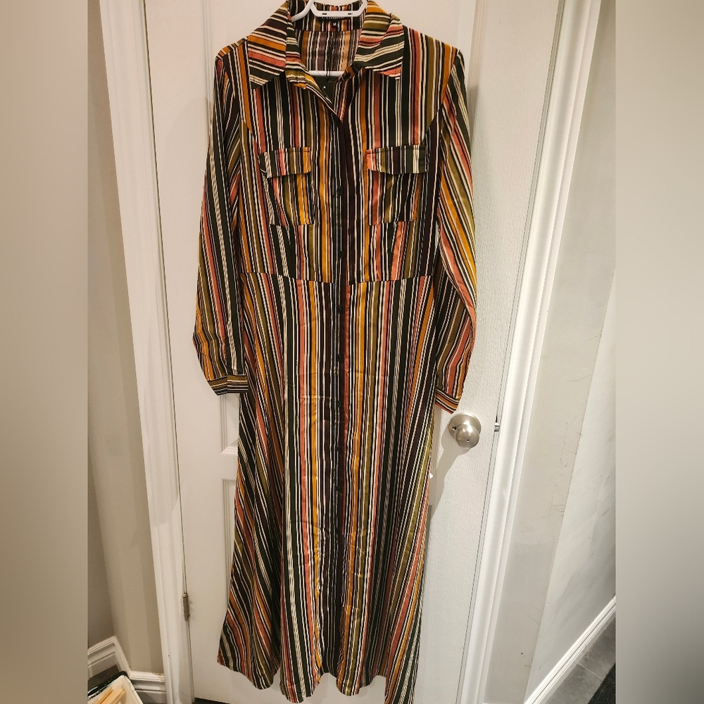 Brown & multi-coloured stripes shirt dress NWT